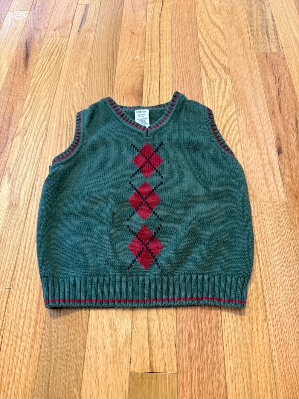 Gymboree Green Knit Argyle Vest with Red Accents